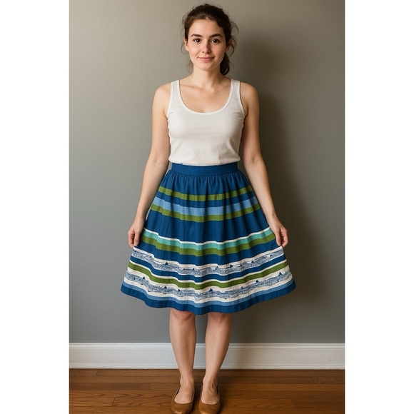 Garnet Hill Florence Bridges Striped Pleated Skirt - Picture 1 of 14